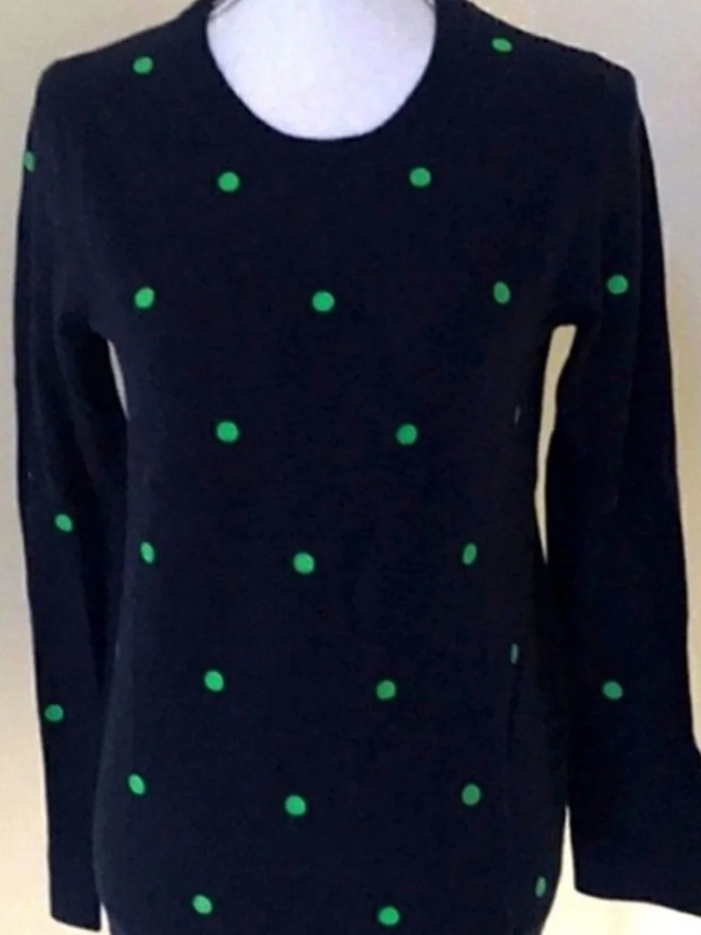 J. Crew NEW Teddie Merino Wool Polka Dot Crewneck Sweater Blue Green Womens XS